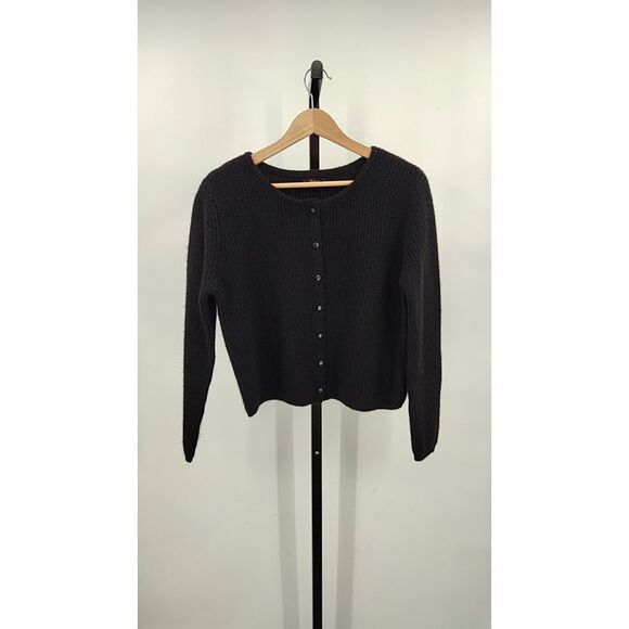 Quince Sweaters - Quince Women 100% Yak Soft Rib Crew Cardigan Black Sleeved Top M